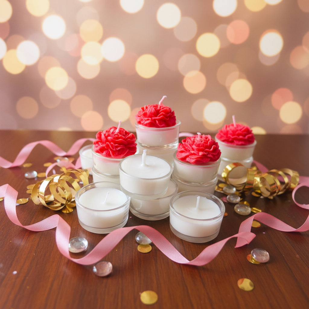 Handmade rose moulded candles in glass jars by Glowing Hands Studio