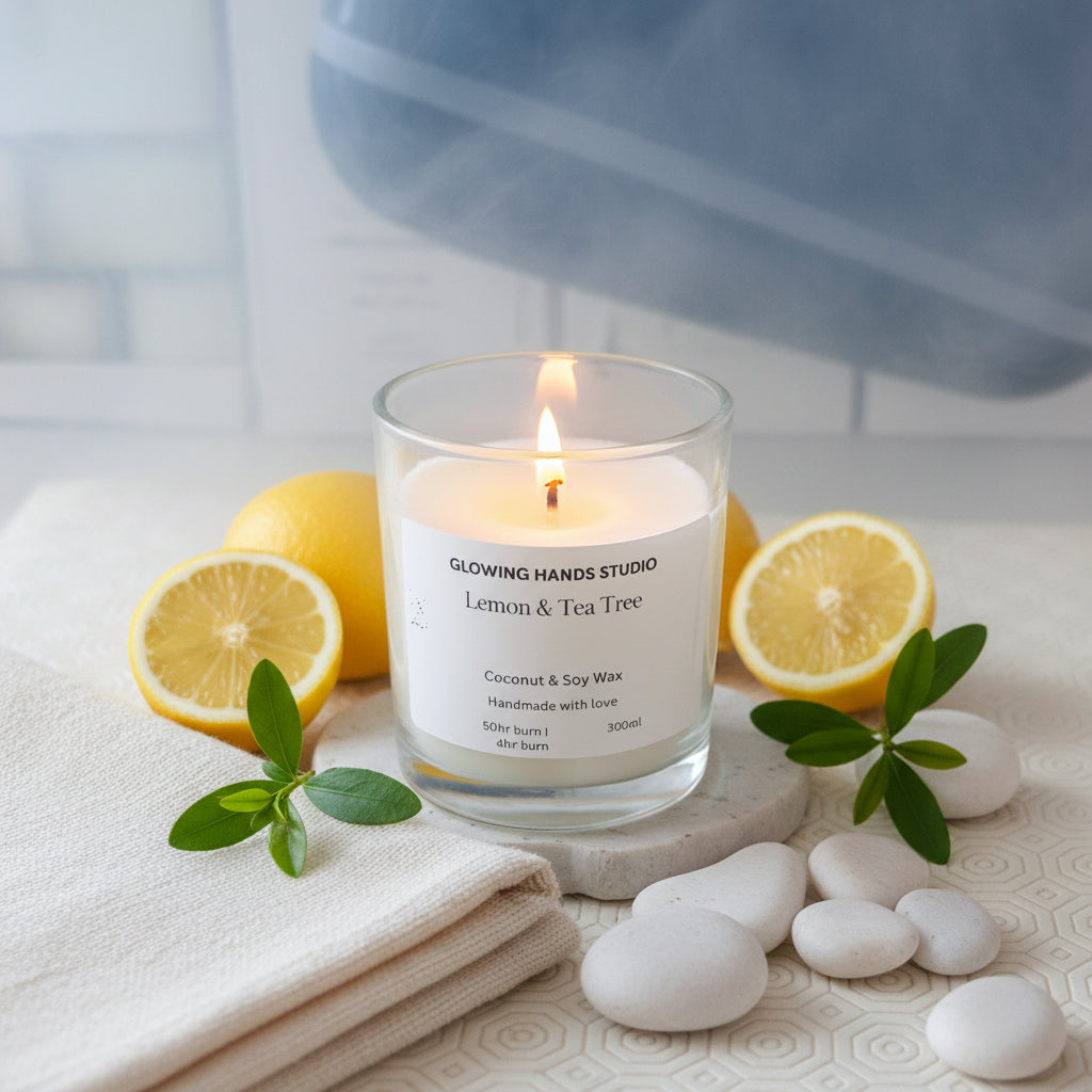 Lemon & Tea Tree Coconut & Soy Wax Candle | Glowing Hands Studio