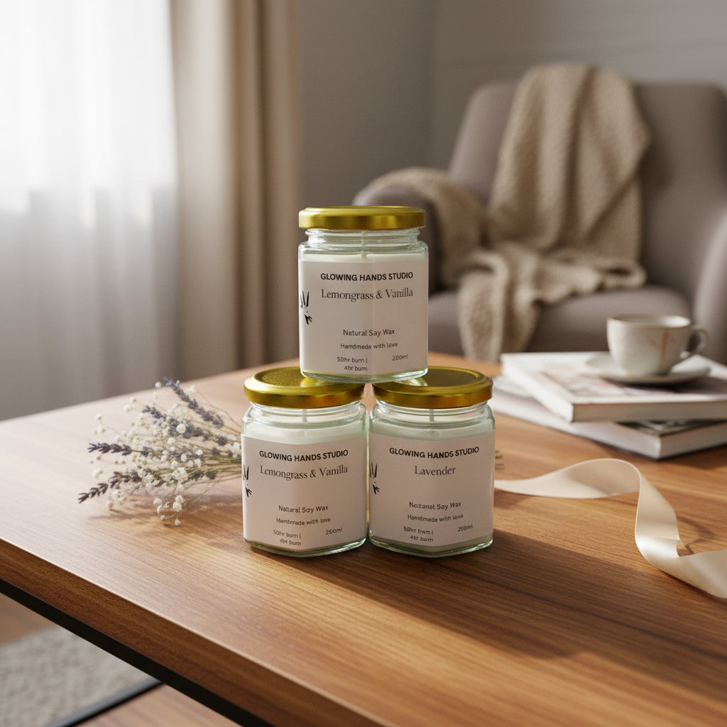 Premium Lavender Soy Wax Candle | Glowing Hands Studio