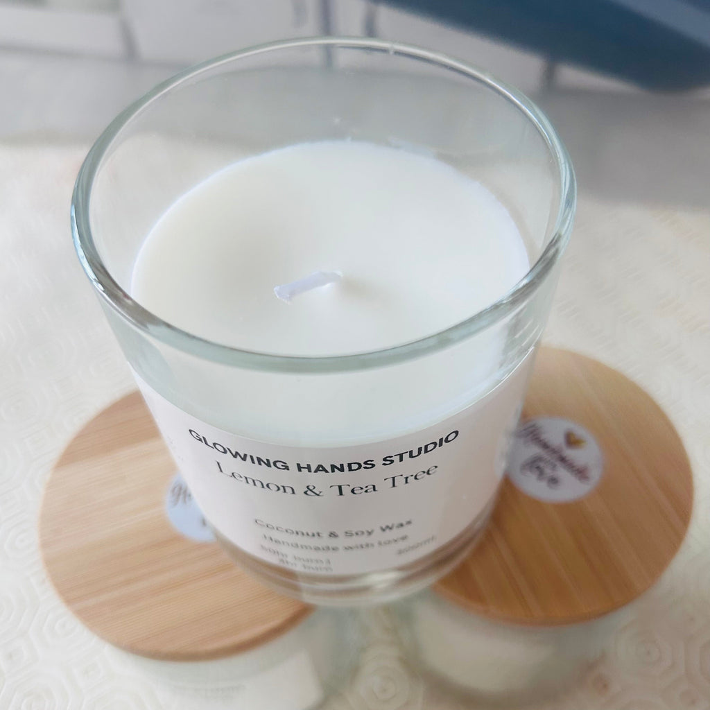 Lemon & Tea Tree Coconut & Soy Wax Candle | Glowing Hands Studio