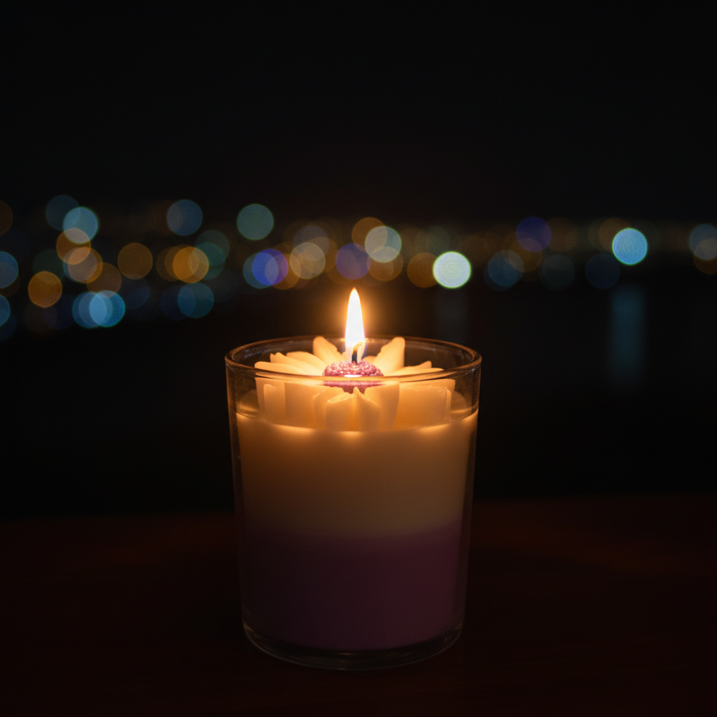 Handmade Scented Candle | Purple Layered Jar with Daisy Topper