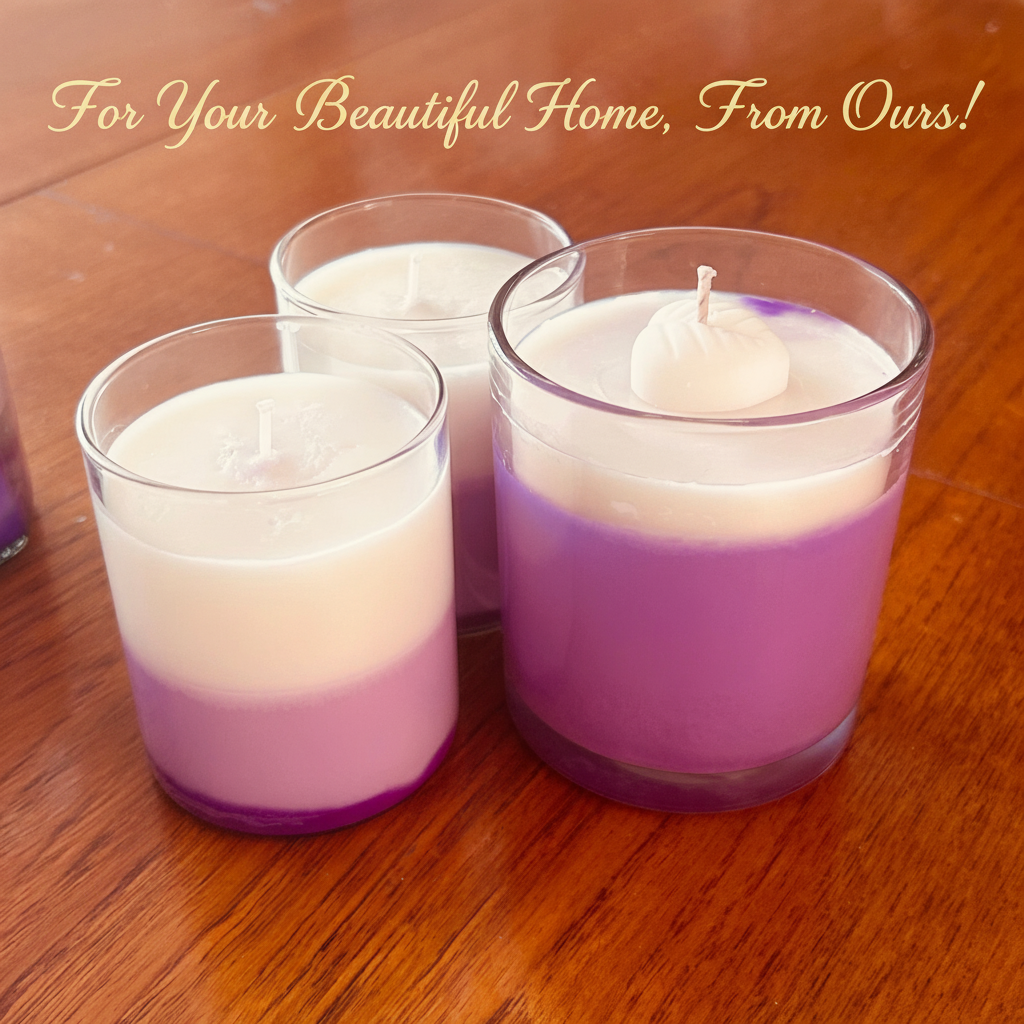 Handmade Lemongrass & Ginger Scented Candle | Purple Swirl Jar
